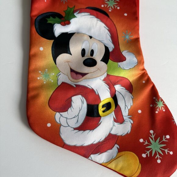 Disney Mickey Mouse Christmas Stocking Satin with White Plush Cuff Xmas Ruz - Picture 2 of 4